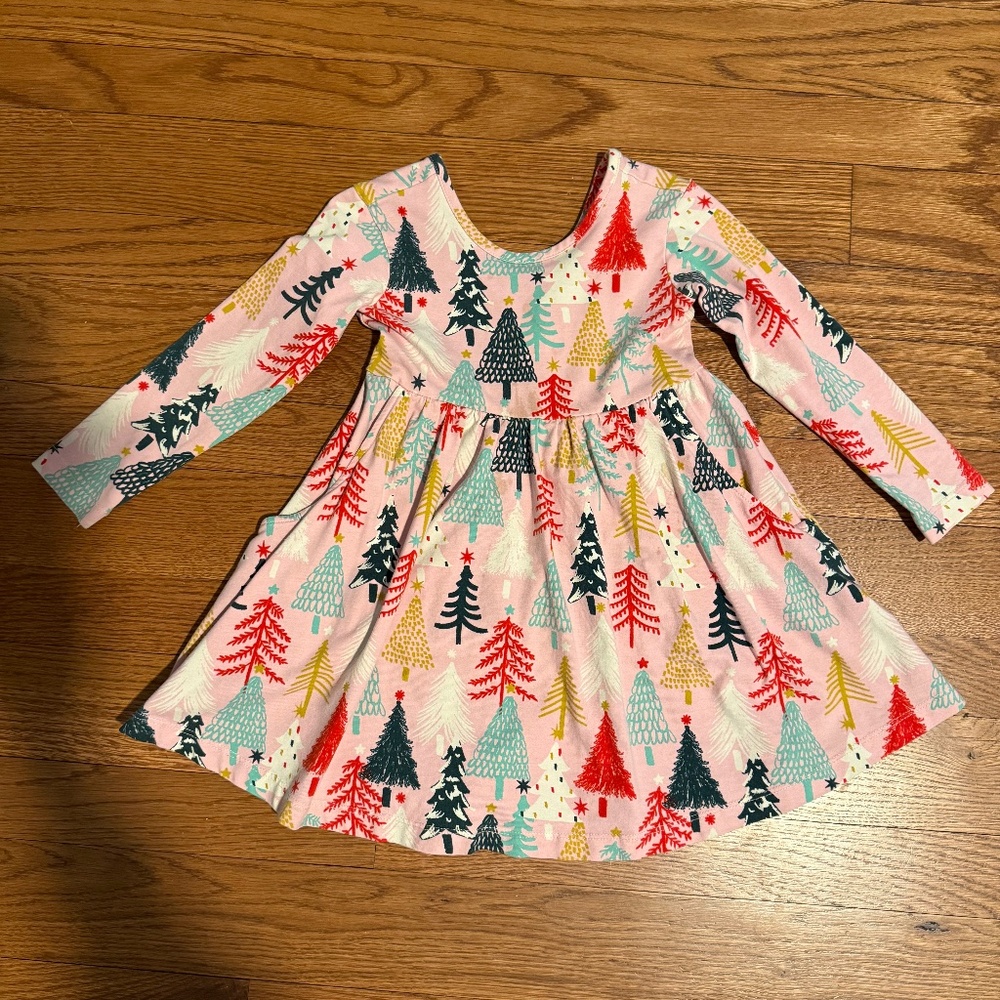 Like New Hanna Andersson Holiday Long Sleeve Skater Dress w/Pockets - 3T Pink